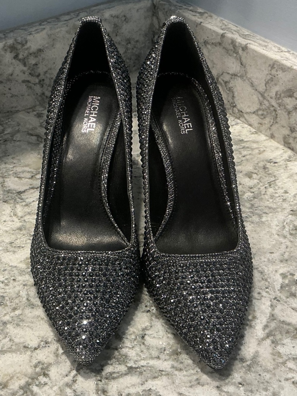 New w/o Box Michael Kors Alina Pointed Toe Anthracite glitter stiletto shoes 6M